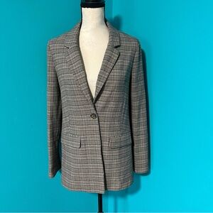 BCBGeneration XS Brown Pink Plaid Oversized One Button Blazer Jacket